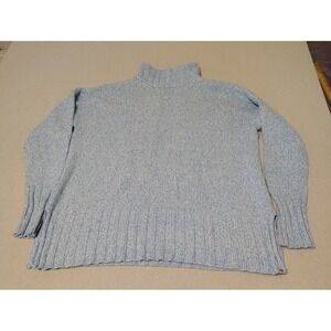 Vintage Eddie Bauer Womens XL Chunky Knit Turtleneck Sweater Light Blue 11